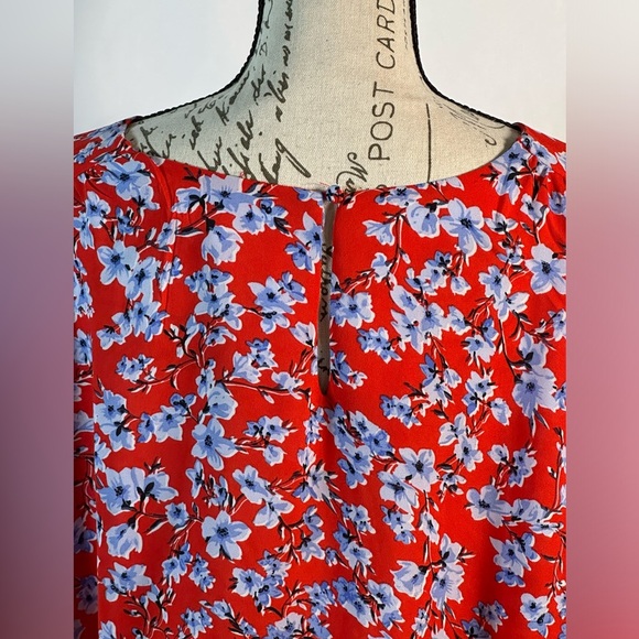 Premise Red Blue Pleated Bubble Midi Blouse ❤️🩵 - Picture 5 of 11